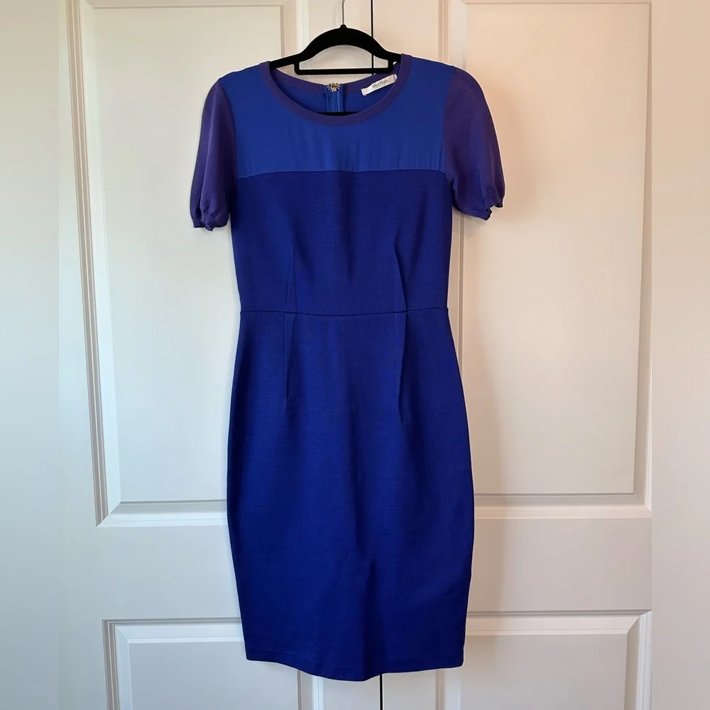 MaxMara Cobalt Blue Sheath Column Silk Blend Midi Dress (Size 40IT/6US)